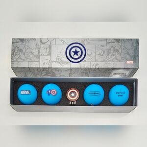 Volvik x Marvel Captain America Vivid Golf Ball Gift Set, 4 Balls, 1 Ball Marker